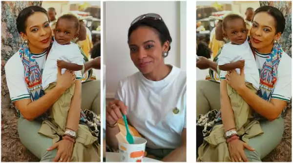 #BBNaija: Adorable photo of Tboss cradling a baby during her service year